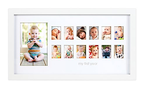 Pearhead My First Year Photo Moments Baby Keepsake Picture Frame, Baby’s First Year Photo Frame, Mother’s Day Accessory, Gender-Neutral Baby Milestone Nursery Wall Décor, 13 Photo Inserts, White