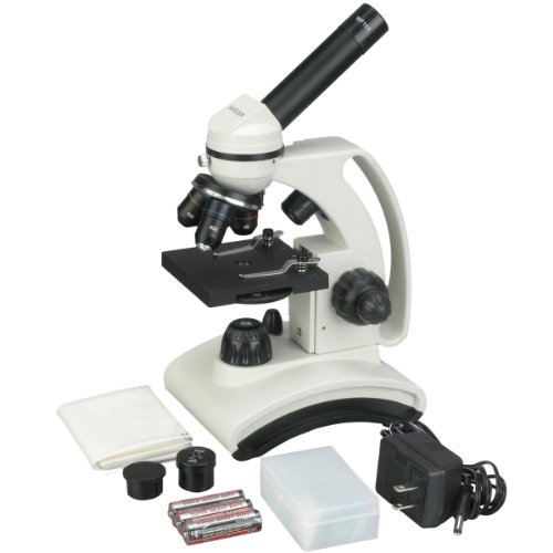AmScope M160C-2L-PB10 Cordless Compound Monocular Microscope, WF10x and WF25x Eyepieces, 40x-1000x Magnification, Upper and Lower LED Illumination with Rheostat, Brightfield, Single-Lens Condenser, Coaxial Coarse and Fine Focus, Plain Stage, 110V or Batte