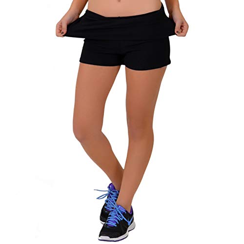 STRETCH IS COMFORT Women’s Foldover Yoga Shorts Black Large