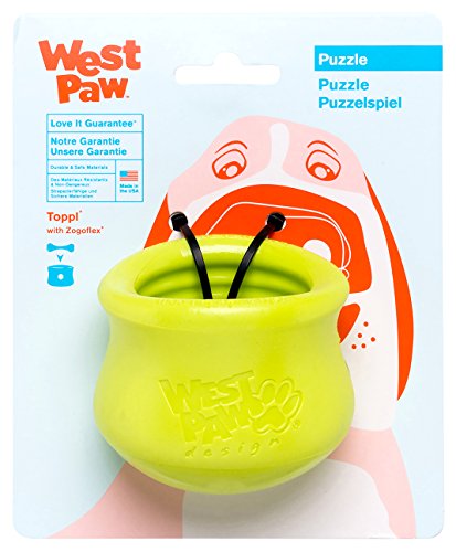 WEST PAW Zogoflex Toppl Treat Dispensing Dog Toy Puzzle – Interactive Chew Toys for Dogs – Dog Toy for Moderate Chewers, Fetch, Catch – Holds Kibble, Treats, Small 3″, Granny Smith