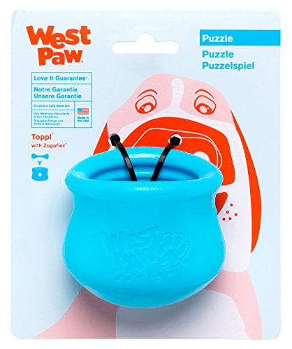 WEST PAW Zogoflex Toppl Treat Dispensing Dog Toy Puzzle – Interactive Chew Toys for Dogs – Dog Toy for Moderate Chewers, Fetch, Catch – Holds Kibble, Treats, Small 3″, Aqua Blue