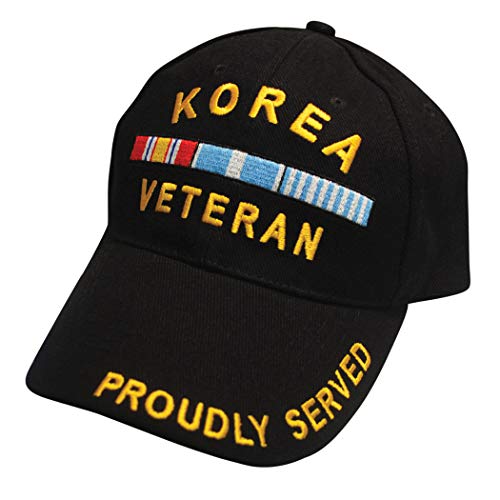 EAGLE EMBLEMS, INC. mens Proudly Served Service-Ribbon Korea Veteran Baseball Cap, Black, One Size