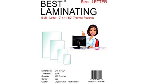 Best Laminating 5 Mil Clear Letter Size Thermal Laminating Pouches, 9 X 11.5 inches, Qty 100