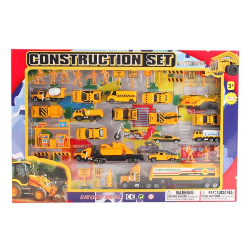 METRO Complete Construction Crew 43 Piece Mini Toy Diecast Vehicle Play Set, Comes with Street Play Mat, Variety of Vehicles and Figures