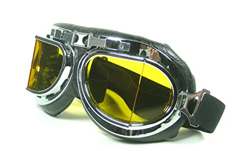 CRG Sports Vintage Aviator Pilot Style Motorcycle Cruiser Scooter Goggle T08 T08SYB Yellow lens, silver frame, black padding | The Storepaperoomates Retail Market - Fast Affordable Shopping