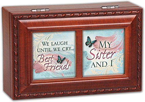 Cottage Garden My Sister and I Rich Woodgrain Finish Petite Jewelry Music Box – Plays That?s What Friends are for
