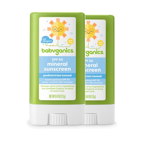 Babyganics SPF 50 Travel Size Baby Sunscreen Stick UVA UVB Protection | Water Resistant |Non Allergenic, 2 Pack
