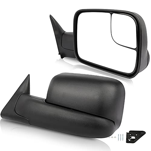 ECCPP® Black Manual adjusted Side View Mirror Tow Towing Mirrors Left & Right Pair Set Replacement fit for 94-01 Dodge Ram 1500, 94-02 Ram 2500 3500 Truck