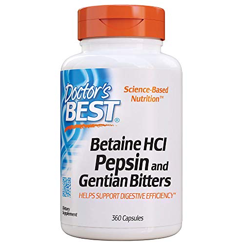 Doctor’s Best Betaine HCI Pepsin & Gentian Bitters, Digestive Enzymes for Protein Breakdown & Absorption, Non-GMO, Gluten Free, 360 Count (Pack of 1)