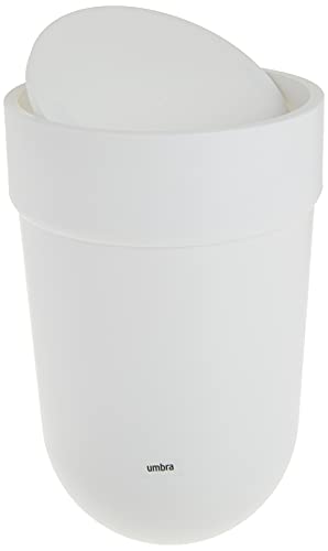 Umbra Touch Waste Can, Small Trash Can with Lid, Swing Lid Waste Basket, Garbage Can with Lid for Washroom/Bathroom, White