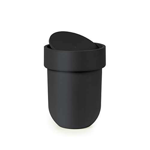 Umbra Touch Waste Can, Small Trash Can with Lid, Swing Lid Waste Basket, Garbage Can with Lid for Washroom/Bathroom, Black