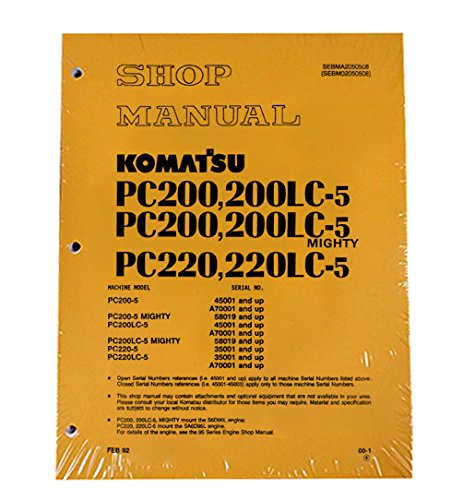 Komatsu PC200-5 Mighty, PC200LC-5 Excavator Workshop Repair Service Manual – Part Number # SEBMA2050508