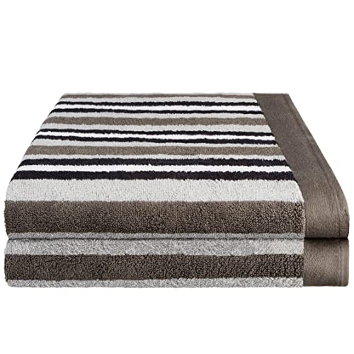 SUPERIOR Collection Luxurious Stripes Combed Cotton 2-Piece Bath Towel Set, Charcoal