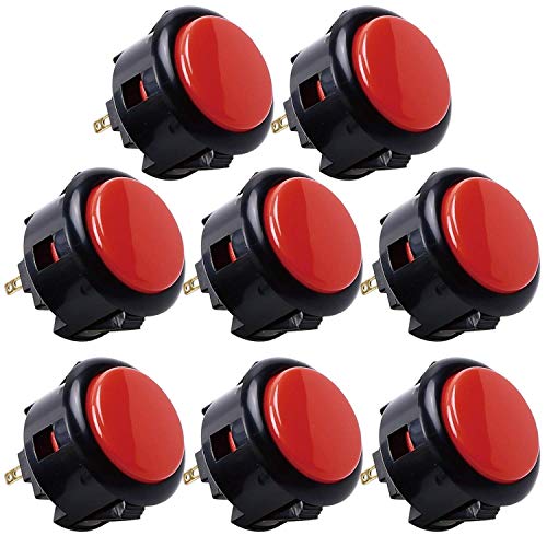 Sanwa 8 pcs OBSF-30 Original Push Button 30mm – for Arcade Jamma Video Game & Arcade Joystick Games Console (Black & Red), Use for Arcade Game Machine Cabinet S@NWA