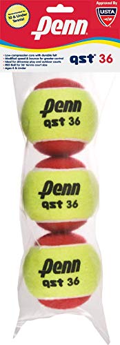 Penn QST 36 Tennis Balls – Youth Felt Red Tennis Balls for Beginners, 3 Ball Polybag