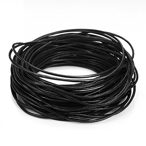 BEADNOVA Genuine Round Leather Cord Black Leather Strips for Jewelry Making Bracelet Necklace Beading (11 Yards,1.5mm)