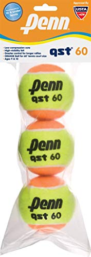 Penn QST 60 Tennis Balls – Youth Felt Orange Dot Tennis Balls for Beginners – 3 Ball Polybag