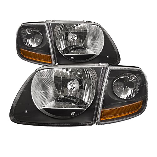 HEADLIGHTSDEPOT Black Housing Halogen Headlights Compatible with Ford Expedition F-150 Lightning SVT Harley Includes Left Driver and Right Passenger Side Headlamps