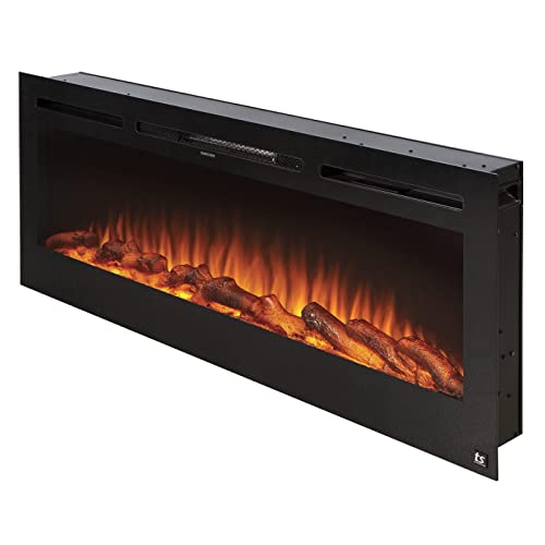 Touchstone 80004 – The Sideline Electric Fireplace – 50 Inch Wide – in Wall Recessed – 5 Flame Settings – Realistic 3 Color Flame – 1500/750 Watt Heater – (Black) – Log & Crystal Hearth Options