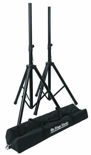 On-Stage SSP7750 Compact Speaker Stand Pack (Pair, Folding, Portable, Tripod Base, Loudspeaker Setup, Carrying Bag, Adjustable Height, Nonslip Rubber Feet, 1 3/8″ or 1 1/2″ Pole, Aluminum, Black)