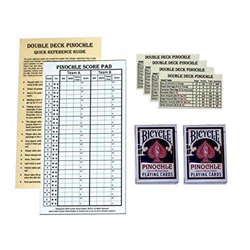 D&W Custom Wood Designs Pinochle Score Pad Gift Set (Blue): 40-Page Score Pad, Two Decks Blue Bicycle Pinochle Playing Cards, Four Meld Tables and Double Pinochle Quick Reference Guide