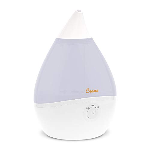 Crane Droplet Ultrasonic Small Air Humidifiers for Bedroom and Office.5 Gallon Cool Mist Humidifier for Plants and Home, Humidifier Filters Optional, White