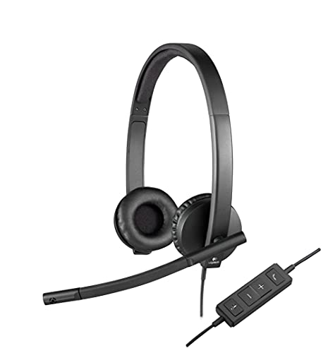 Logitech H570e Wired Headset, Stereo Headphones with Noise-Cancelling Microphone, USB, in-Line Controls with Mute Button, Indicator LED, PC/Mac/Laptop – Black