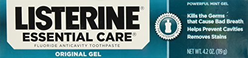 Listerine Essential Care Fluoride Toothpaste Gel-Mint, 4.2 Ounce (Pack of 2)