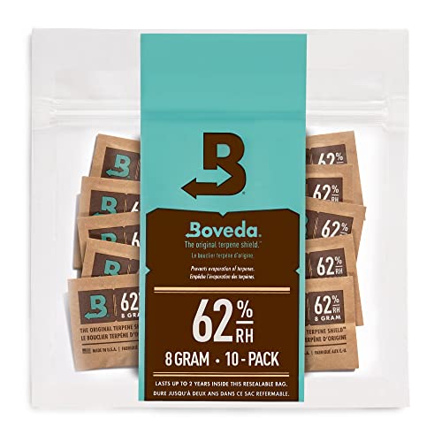 Boveda 62% Two-Way Humidity Control Packs For Storing 1 oz – Size 8 – 10 Pack – Moisture Absorbers for Small Storage Containers – Humidifier Packs – Hydration Packets in Resealable Bag