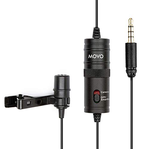 Movo LV1 Lavalier Lapel Clip on Microphone for Cameras, Camcorders and Smartphones Compatible with iPhone and Android Perfect Lav Mic for Filming Podcast, Vlogging and YouTube Videos