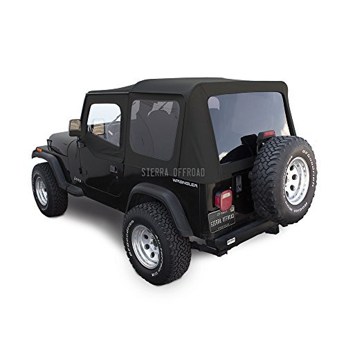 Sierra Offroad Replacement Soft Top with Upper Door Skins, fits Jeep Wrangler YJ Model 1988-1995, Factory Quality and Precision Fit, Premium Sailcloth Vinyl, Black