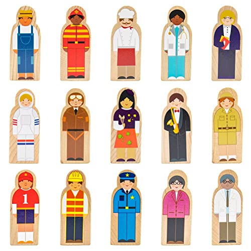 Little Professionals Wooden Character Set – Cute Wood Block People Toys for Kids & Toddlers – Open Ended STEM Pretend Play & Educational Games for Children, Boys & Girls (15-Pieces)