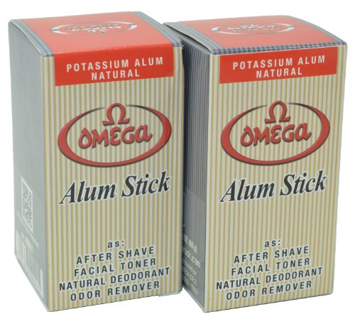 Omega Potassium Alum Stick Natural Aftershave and Toner, (Pack of 2)