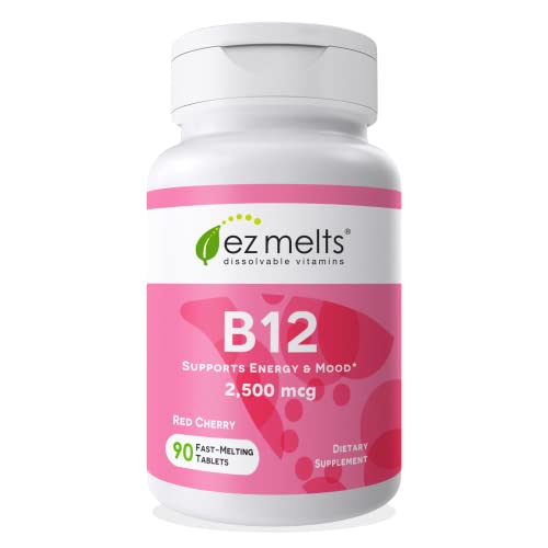 EZ Melts Dissolvable B12 Vitamin 2,500 mcg, Methylcobalamin, Sugar-Free, 3-Month Supply
