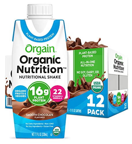 Orgain Organic Vegan Plant Based Nutritional Shake, Smooth Chocolate – Meal Replacement, 16g Protein, 22 Vitamins & Minerals, Dairy Free, Gluten Free, Packaging May Vary, 11 Fl Oz (Pack of 12)