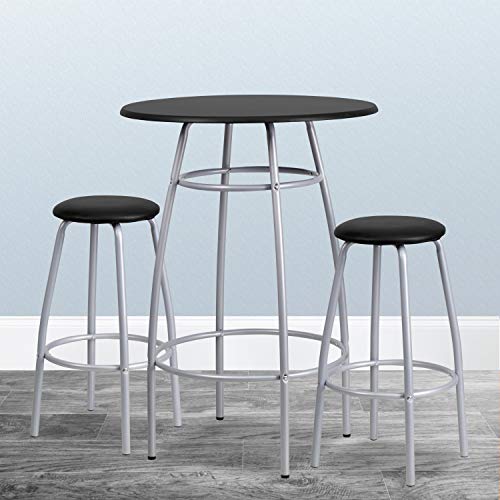 Flash Furniture Daria Bar Height Table Set with Padded Stools,Black