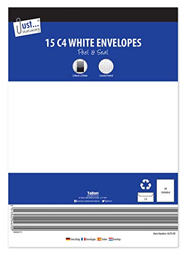 Tallon Just Stationery C4 Peel & Seal Envelopes – White (Pack of 15)