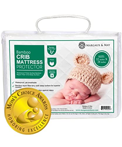 Waterproof Crib Mattress Protector Pad (Mom’s Choice Award Winner) – by Margaux & May – Noiseless – Dryer Friendly – Deluxe Bamboo Rayon – Fitted, Quilted – Stain Protection Baby & Toddler Cover
