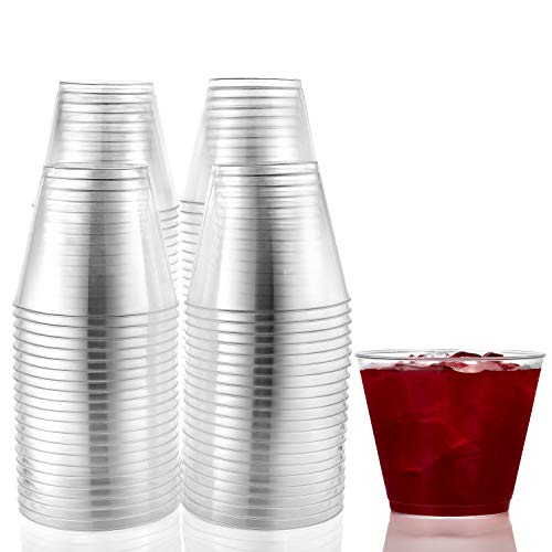 Hanna K. Signature Hard Plastic Tumblers 9 oz. Party Cups/Old Fashioned Glass, 50 Count Drinking Glasses, Crystal Clear