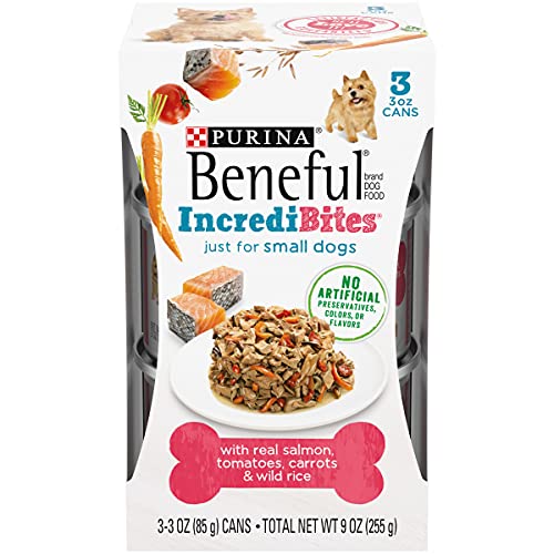 Purina Beneful Small Breed Wet Dog Food With Gravy, IncrediBites with Real Salmon – (8 Packs of 3) 3 oz. Cans