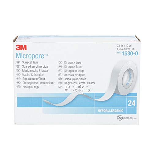 3M A-1530-0 Micropore Surgical Tape, White, 1/2 Inch x 10 Yards. (Pack of 24)