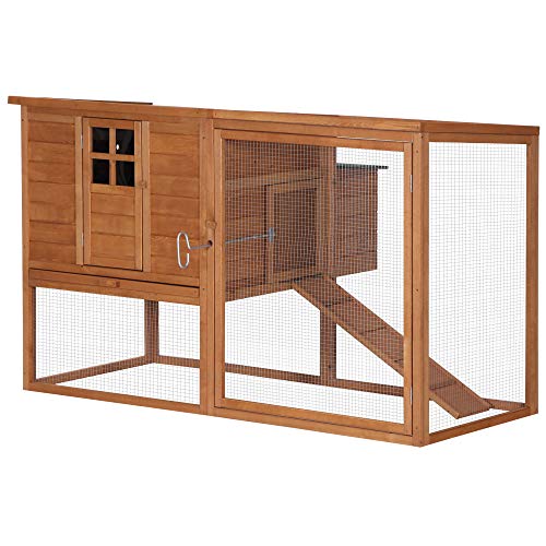 PawHut 64″ Large Wooden Chicken Coop Kit With Outdoor Run And Nesting Box