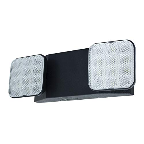 LFI Lights | Emergency Light | Black Housing | Two LED Adjustable Square Heads | Hardwired with Battery Backup | UL Listed | Contractor Standard | EL-2-B