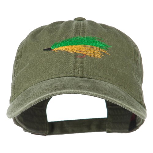 e4Hats.com Fishing Green Fly Embroidered Washed Cap – Olive Green OSFM