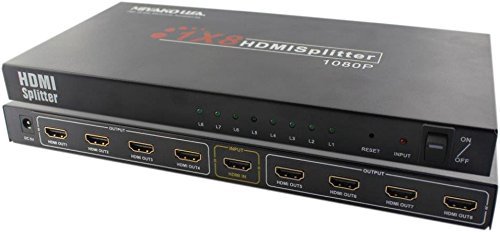 MIYAKO HDMI Splitter 1 in 8 Out, Four Ways HDMI Splitter Supports 3D, 4K x 2K @30HZ, Full HD 1080P, Support Two TVs or Multi Monitor Adapter at Same Time