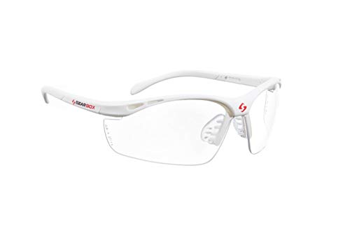 Gear Box Slim Fit White Frame Eyewear with Hard Case, Clear Lens, lower-third (40mm / 1.57 inch), 4E04-1