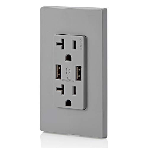 Leviton T5832-GY 20-Amp USB Charger/Tamper Resistant Duplex Receptacle, Gray, 1-Pack | The Storepaperoomates Retail Market - Fast Affordable Shopping