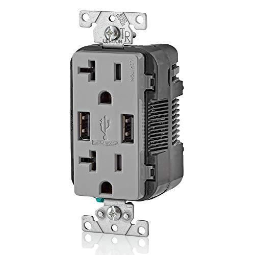 Leviton T5832-GY 20-Amp USB Charger/Tamper Resistant Duplex Receptacle, Gray, 1-Pack | The Storepaperoomates Retail Market - Fast Affordable Shopping