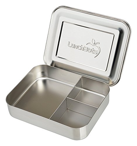 LunchBots Large Trio Stainless Steel Lunch Container -Three Section Design for Sandwich and Two Sides – Metal Bento Lunch Box – Eco-Friendly – Stainless Lid – Staineless Steel