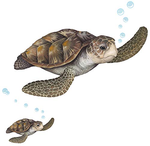Sea Turtle Wall Decal ~Ocean Undersea Animal Tortoise Wall Sticker for Kids Room Decor, Boys Girls Toddler Baby Nursery Bedroom, Playroom, Bathroom, Vinyl Art Gift